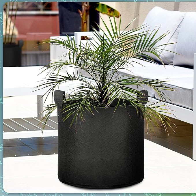 Hoolerry 7 Pack Black Plant Grow Bags Thickened Non Woven Grow Bags in 4 Sizes 10, 7, 5 and 3 Gallons Aeration Fabric Pots with Handles