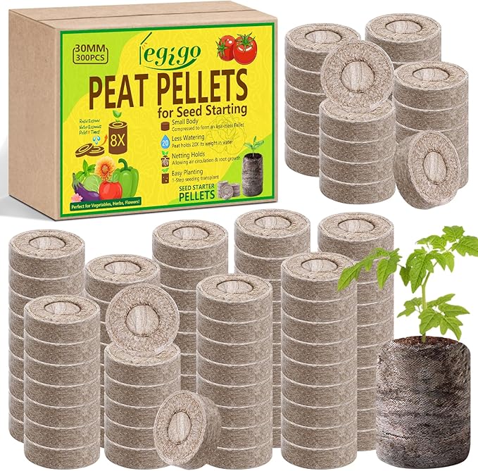 Legigo 300 Pcs 30mm Peat Pellets Seed Starter Soil Pods- Seedling Soil Peat Pods for Seed Starting, Compressed Seed Pod Root Starter Plugs for Garden Plant Cuttings Planting Herb Flower and Vegetables