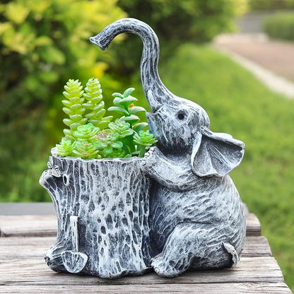 Elephant Gifts for Women Succulent Pots Indoor Planters for Plant Lovers Cute Outdoor Plant Pots Gift Idea for Mother Outdoor Garden Animal Decor Elephant Hug Stump Statue with Drainage Hole