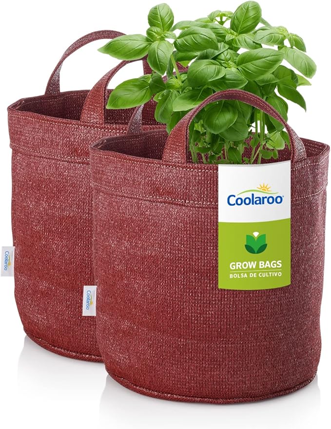 Coolaroo 2-Pack 5 Gallon Heavy Duty Plant/Vegetable/Herb/Fruit Breathable Fabric Grow Planter Pot Bags with Handles, Brick