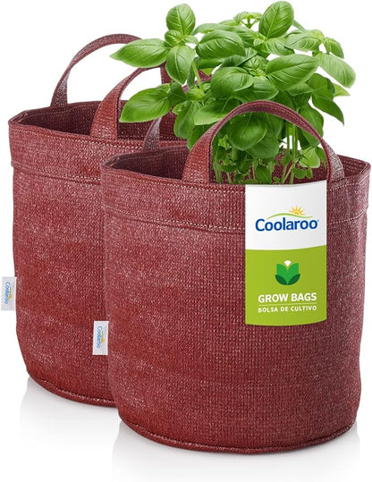 Coolaroo 2-Pack 5 Gallon Heavy Duty Plant/Vegetable/Herb/Fruit Breathable Fabric Grow Planter Pot Bags with Handles, Brick