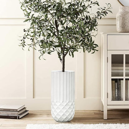 LuxenHome Planter for Outdoor Indoor Plants 25" H White Tall MgO Plant Pots Planting Flower Large Pot Planters Modern Geometric Balcony Planter