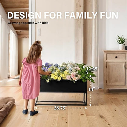 Cocoyard Elevated Planter Box - Durable Raised Garen Bed with Drainage Holes for Tall Plants, Herbs, and Flowers - Indoor or Outdoor Rectangular Planter. Modern Décor (Black, 28.75"L x 12.25"W x 14"H)