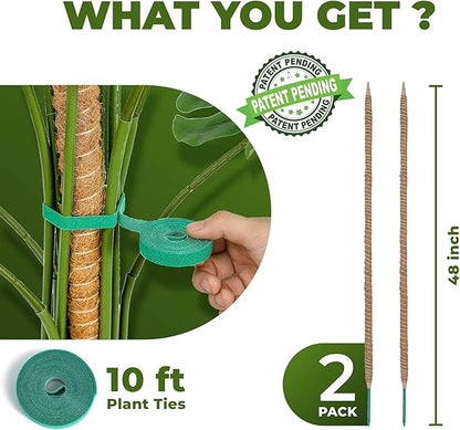 2 Pack 48'' Bendable Moss Pole Monstera Plant Support for Climbing Indoor Plants - Stakes for Potted Climbers - Tall Sticks Indoor Trellis for Houseplants - Accessories for Monstera Pot