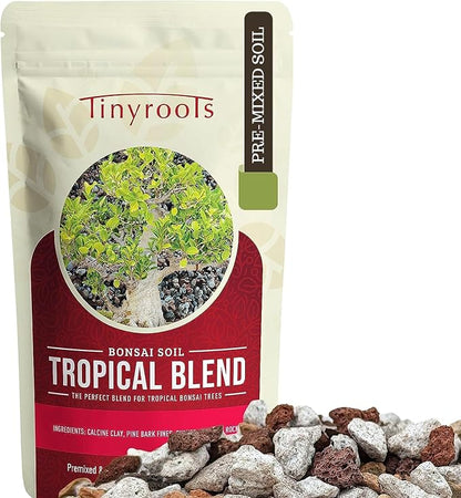 Tropical Bonsai Soil by Tinyroots - 100% Organic + Fast Draining Pre-Mixed Potting Soil Mix, Perfect for Healthy Cacti and Bonsai Growth, 2.5 Gallon