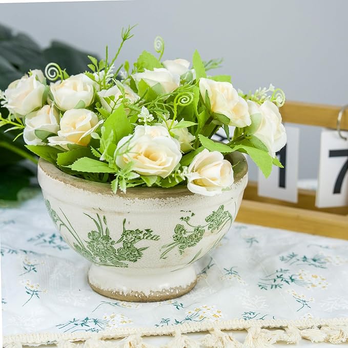 Vintage Ice Crackle Grazd Ceramic Flower Pot with Drainage Holes, 4.33 Inch Rustic Planter for Indoor Plants, Outdoor Garden, Farmhouse Gift Tuscan Decor (Green)