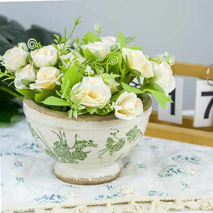 Vintage Ice Crackle Grazd Ceramic Flower Pot with Drainage Holes, 4.33 Inch Rustic Planter for Indoor Plants, Outdoor Garden, Farmhouse Gift Tuscan Decor (Green)