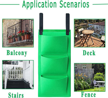 Miewslan Vertical Railing Planter, 6 Pocket Hanging Fabric Planter Bag Outdoor Fence Plant Pots, Wall Hanging Planting Grow Bags Flower Pouch for Garden Fence Balcony (Green)