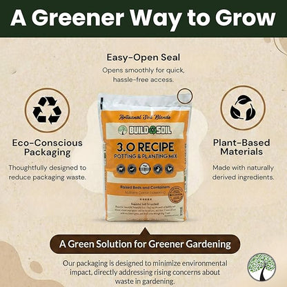 BuildASoil Potting Soil Recipe 3.0 - Organic Living Potting Soil Mix for Indoor and Outdoor Plants, Water-Only Formula, Well-Draining Indoor Garden Dirt for Full Growth Cycle - 35 lbs