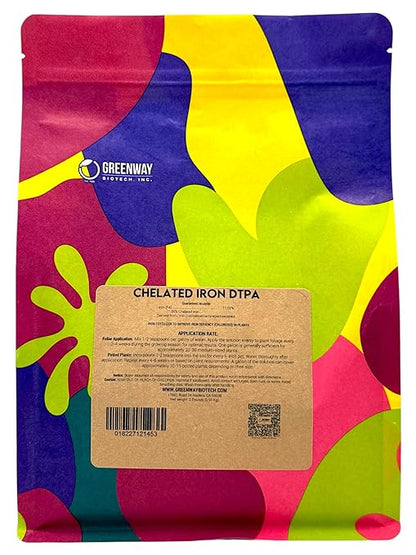 Greenway Biotech, Inc. Chelated Iron DTPA 11% - for Alkaline Soils (pH 4.0-7.5) - 100% Water Soluble Fertilizer for Citrus, Lawns & Hydroponics - Corrects Iron Chlorosis - Made in USA - 2 Pounds