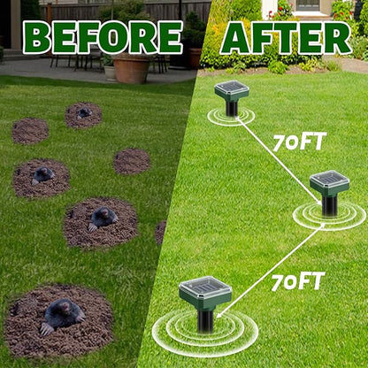 Mole Repellent Solar Powered 10 Pack,Ultrasonic Vole Repellent Outdoor, IP 44 Waterproof Animal Deterrent for Yard Garden,Effective Get Rid of Gopher Raccoon Squirrel Groundhog Chipmunk