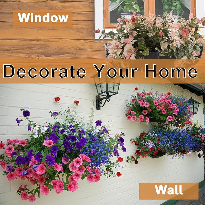 2-Pack 24in Planter Liners - Breathable Felt Hanging Basket and Window Box Liners - Prevent Root Suffocation and Bird Damage - Black