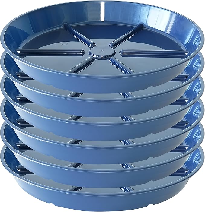 Plant Saucer Pot Tray 12 inch, 6 Packs Flower Planter Saucers and Drip Trays for Pots Planter, Heavy Duty Plant Dish Pant Plate to Catch Water for Indoor & Outdoor, Blue