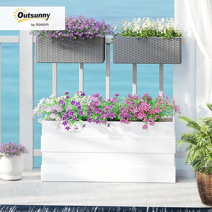 Outsunny Railing Planter Box (2 Pack, 20 Inch), Hanging Flower Pots with Hooks, Drainage Holes for Fence, Balcony, Garden, Patio, Rattan Look, Gray