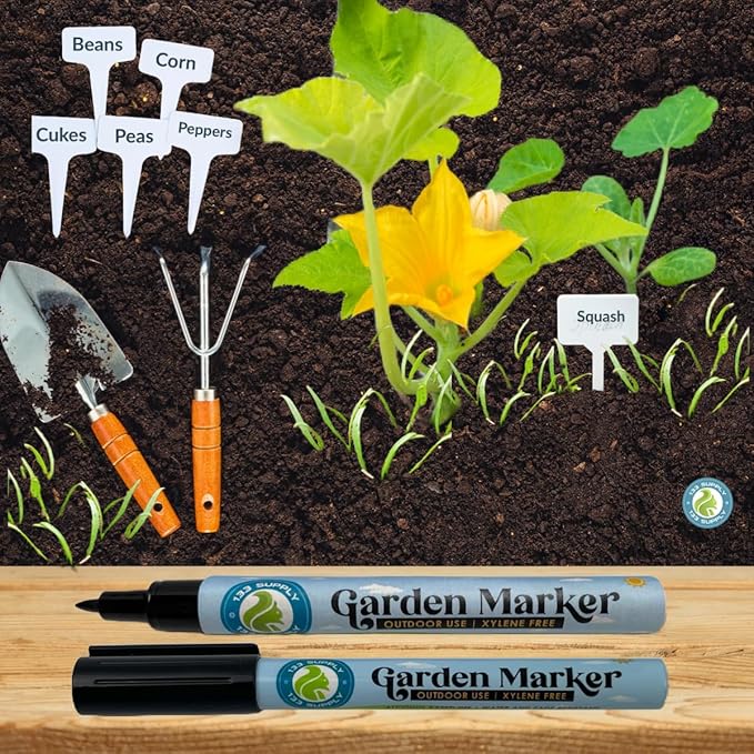 100 Pack T-Type Plant Labels for Seedlings with 2 Pack of Garden Marker Pens (Garden Markers Fade Resistant Plant Markers Outdoor Waterproof Pen Black Permanent Markers Plant Tags)