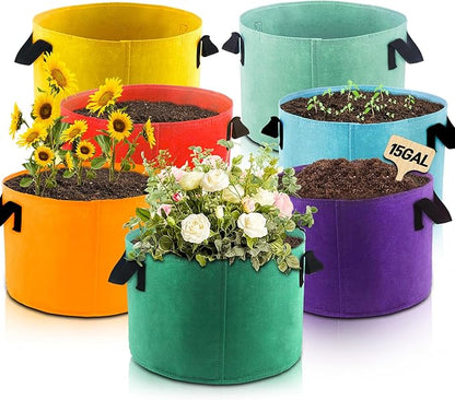 15-Gallon Fabric Grow Bags (7 Pack of Mix Colors) with Handles for Potato Tomato Flower and Vegetables