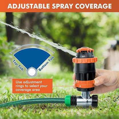 RESTMO Gear Drive Sprinkler with Metal Spike Base, 5-Pattern Heavy Duty Gardening Watering System, Multi-Adjustable Lawn Sprinkle for Garden Plant, Flower Bed and Large Yard Area Watering, Orange