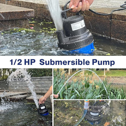 AgiiMan 1/2HP Submersible Water Pump, 2200GPH Portable Sump Pump for Pool Draining, Pool Cover Pump with 25FT Power Cord for Basements, Pool, Fountains, Hot Tub, Garden, Blue