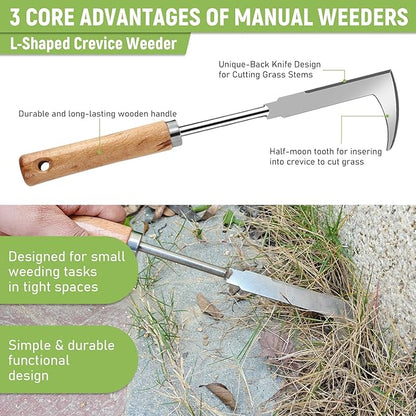 3 Pcs Set Weed Puller Tool,Hand Weeder Tool,4Teeth Uprooting Weeding Tool, Crack and Crevice Weeder, Gardening Weeding Artifact Tool