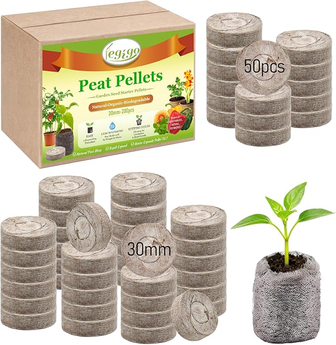 Legigo 50 PCS 30mm Peat Pellets Seed Starter Soil, Compressed Seed Starting Pods Plant Starter Soil Pods Plugs for Seedlings, Peat Pods for Starting Seeds, Herbs Tomatoes Flowers and Vegetables