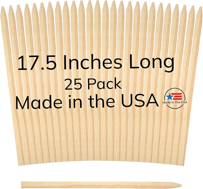 25 Pack 17.5" Wood Stakes for Garden Marking Survey Grading Paint Stirring Stick Model Building Landscaping Plant Support and Crafts 17.5 Inch Made in The USA by LABELSPLASH