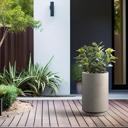 Kante 20.1 Inch Tall Concrete Planter, Round Pedestal Design Garden Pot for Indoor Outdoor Plants, Modern Garden Pot with Drainage Hole, Weathered Concrete Finish with Painted Interior