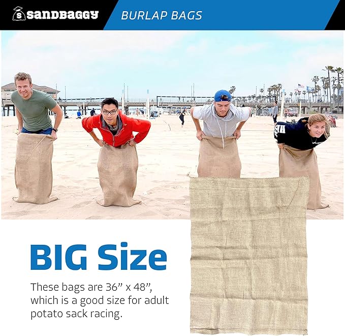 Sandbaggy 36" x 48" Extra Large Burlap Bags - Adult Potato Sack Racing, Grow, Plant Covers - Reusable Grocery Bags - Food Grade (5)