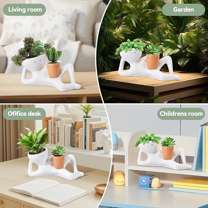 Face Planters Head, Funny Succulent Garden Pots,Cute Planters for Indoor Plants, Double Flower Pot with Drainage for Plant Lovers Gift (Yellow)
