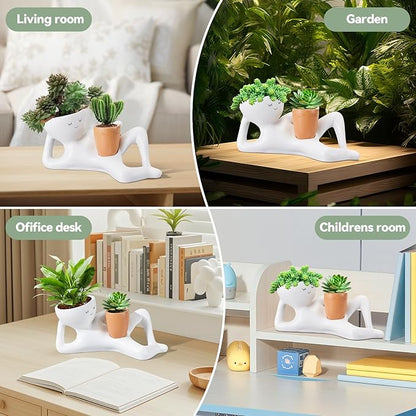 Face Planters Head, Funny Succulent Garden Pots,Cute Planters for Indoor Plants, Double Flower Pot with Drainage for Plant Lovers Gift (Yellow)