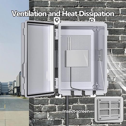 Electrical Junction Box, Ventilated Design, Cable Grommets, Indoor/Outdoor Use with Mounting Panel & Hinged Cover. Waterproof IP 65. (Grey Cover, 11.8"x7.9"x5.1")