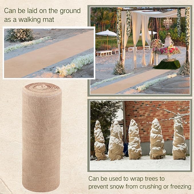 Tranqun 60" x150 Feet Burlap Cloth Fabric Roll Gardening Burlap Roll Long Tree Wrap Rolls Multipurpose Jute Fiber Material for Gardening Outdoor Trees Weddings Party Decor