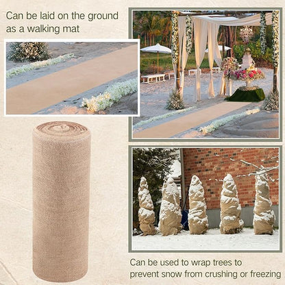 Tranqun 60" x150 Feet Burlap Cloth Fabric Roll Gardening Burlap Roll Long Tree Wrap Rolls Multipurpose Jute Fiber Material for Gardening Outdoor Trees Weddings Party Decor