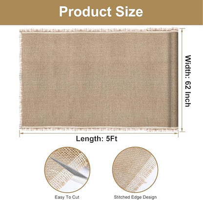Natural Burlap Fabric, 62 Inch X 5 FT, NO-FRAY Burlap Roll-Long Fabric with Finished Edges- Suitable for DIY, Weddings, Tree Wraps for Winter, Table Runners, Placemat, Crafts, and Animal Bites