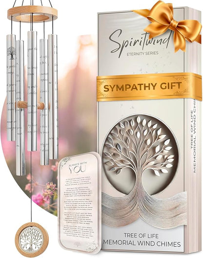 Tree of Life Memorial Wind Chimes for Loss of Loved One - Beautifully Packaged Memory Tree Windchimes in Memory of a Loved One - Sympathy Wind Chimes with Sympathy Card & Floral Keepsake (32" Size)