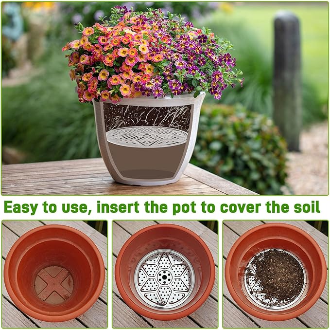 6-Pack 10/11/13-Inch Round Planter Insert, Planter Inserts for large Pots with Drainage Holes, Use Less Potting Soil, Plant Risers for Inside Pots for Tall or Short Planters for Indoor & Outdoor Use