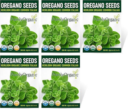 Organic Common Italian Oregano Seeds - USDA Organic, Non-GMO, Open Pollinated, Heirloom (5 Packets - 2.5 Grams - Approx 2250 Seeds)