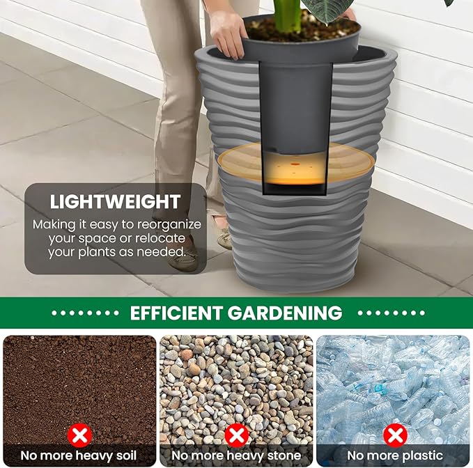 2-Pack Round Planter Insert - Plant Pot Insert with Drainage Holes, Use Less Potting Soil, Planter Accessories for Indoor & Outdoor Use (10 inch)