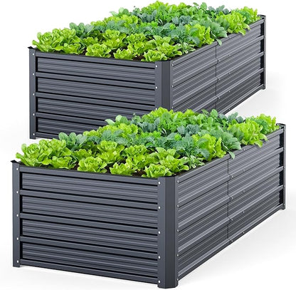 Ohuhu Metal Raised Garden Bed Outdoor, 6x3x1.5FT Reinforced Galvanized Rustproof Colored Steel Planter Boxes for Vegetables, Heavy Duty Raised Beds for Growing Flowers Herbs Succulents 2-Pack