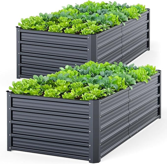 Ohuhu Metal Raised Garden Bed Outdoor, 6x3x1.5FT Reinforced Galvanized Rustproof Colored Steel Planter Boxes for Vegetables, Heavy Duty Raised Beds for Growing Flowers Herbs Succulents 2-Pack