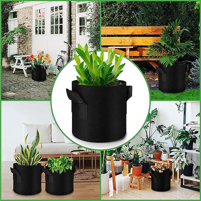 Plant Grow Bags - 5 Gallon 5 Packs Planter Pot, Thickest Aeration 300G Non-Woven Fabric, Reinforced Handles for Weatherproof Nursery Pot, Enhanced Double Seam