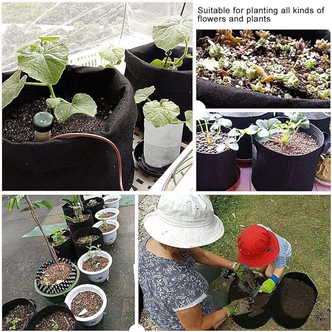 Black Felt Plants Growing Bag, Plant Grow Bags Garden Bag to Grow Vegetables, Vegetable Potato Planter Containers Flower Aeration Planting Pot Container for Planting Potatoes (5 Gallon (25 x 30cm))