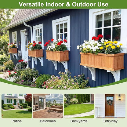 Giantex Outdoor Raised Garden Bed Set of 2, 40” x 13” x 12” Pine Wood Planter Box w/ 3 Drainage Holes, Removable Bottom & Bed Liner, Rectangular Flower Container for Vegetables Herbs, Indoor & Outdoor