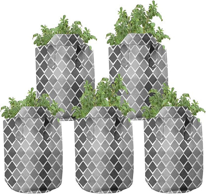 Ambesonne Pearls Grow Bags 5-Pack, Bow Ties with Hearts, Heavyduty Fabric Pots with Handles for Plants, Pink Black