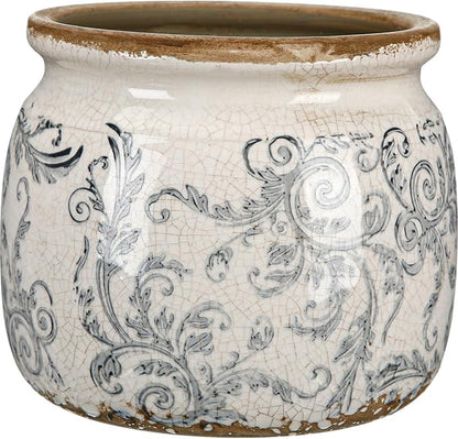 Vintage Planter Large Ceramic Plants Pot Beige Green Acanthus Leaf Ice Crack Cottage Scroll Vase Flower Vase Pot Indoor Plants Home Kitchen Decor Farmhouse Antique Decorative Gifts