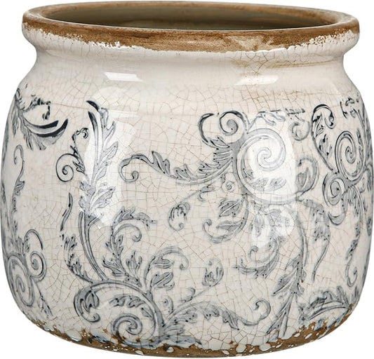Vintage Planter Large Ceramic Plants Pot Beige Green Acanthus Leaf Ice Crack Cottage Scroll Vase Flower Vase Pot Indoor Plants Home Kitchen Decor Farmhouse Antique Decorative Gifts