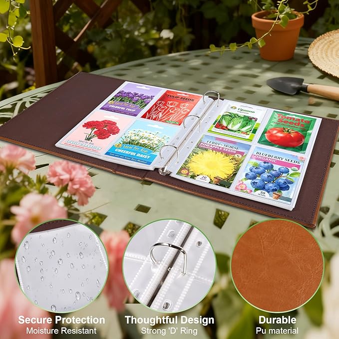 480 Pockets 3.5x5” Seed Packet Sleeves, 60 Pack Double Sided 4 Pocket Seed Organizer Sheet,Heavy Duty Garden Seeds Storage Pages for 3 Ring Binder, 8.5x11” Top Loading Clear Photo, Index Card Sleeves