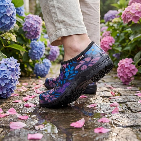 HISEA Waterproof Garden Shoe for Women Outdoor Slip-On Garden Clogs Rubber Rain Boots Short Ankle Booties Rain Shoes with Comfort Insole