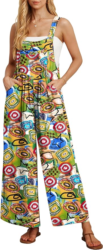 IWOLLENCE Women's Summer Jumpsuits Boho Wide Leg Overalls Casual Loose Rompers with Pockets 2025