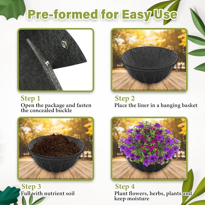 Riare 2 Pack 12 Inch Round Fabric Planter Basket Liner- Hanging Basket Liners Replacement Coco Fiber Liner Alternative for Hanging Basket Flowers (Prevent Birds from Nesting)