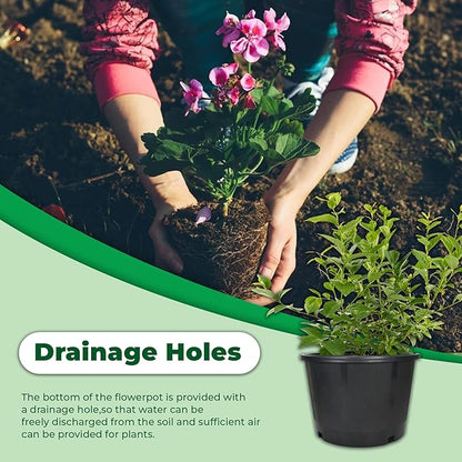 Plant Pots Flower Pot 10-Pack 5 Gallon Short Planter Nursery Pot Garden Seedling Planters Containers Plastic Injection Molded Pots with Drainage Holes for Outdoor Indoor Plants Vegetables, Black